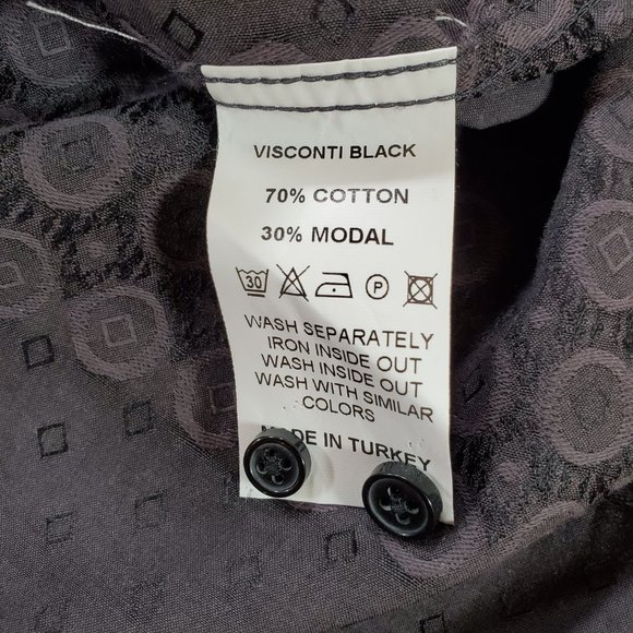 Visconti Black Shirt Mens XLT Sleek Geometric Hidden Button Down Designer Casual - Picture 3 of 16